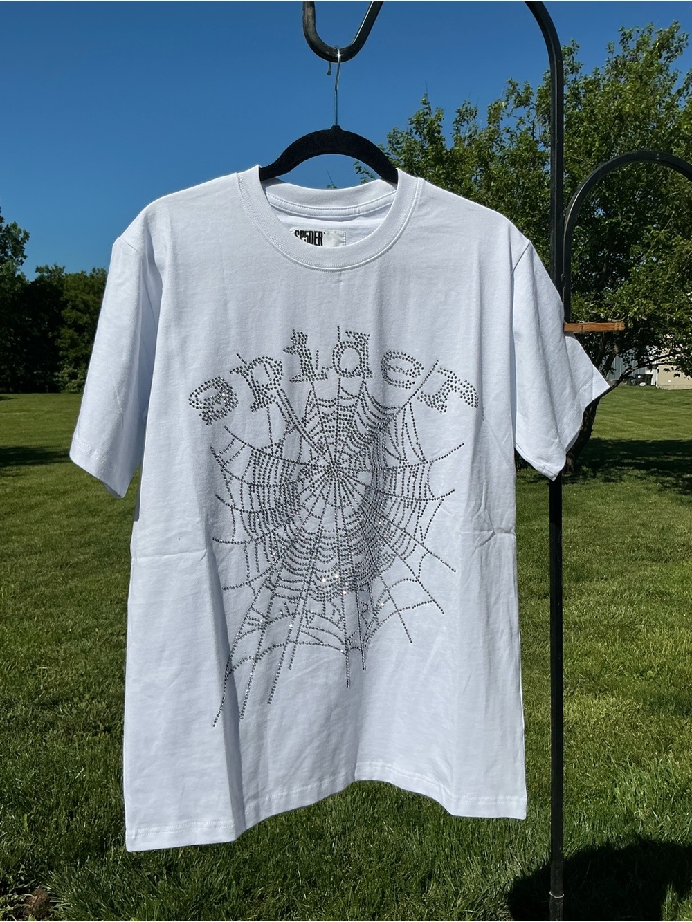 White Sp5der Rhinestone Web Graphic Tee